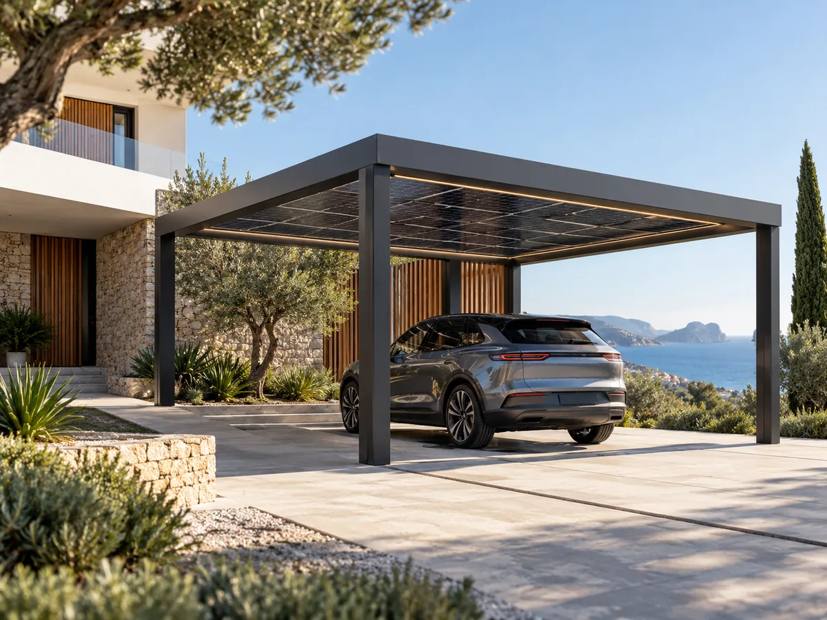 Carport solar moderno para vehículo